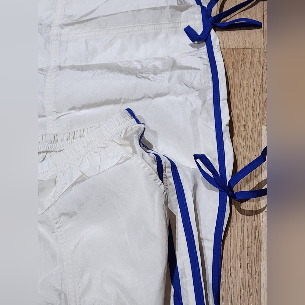 Anthropologie Daily Practice bow line Parachute Style pants Blue/Cream L NWT - Picture 6 of 7